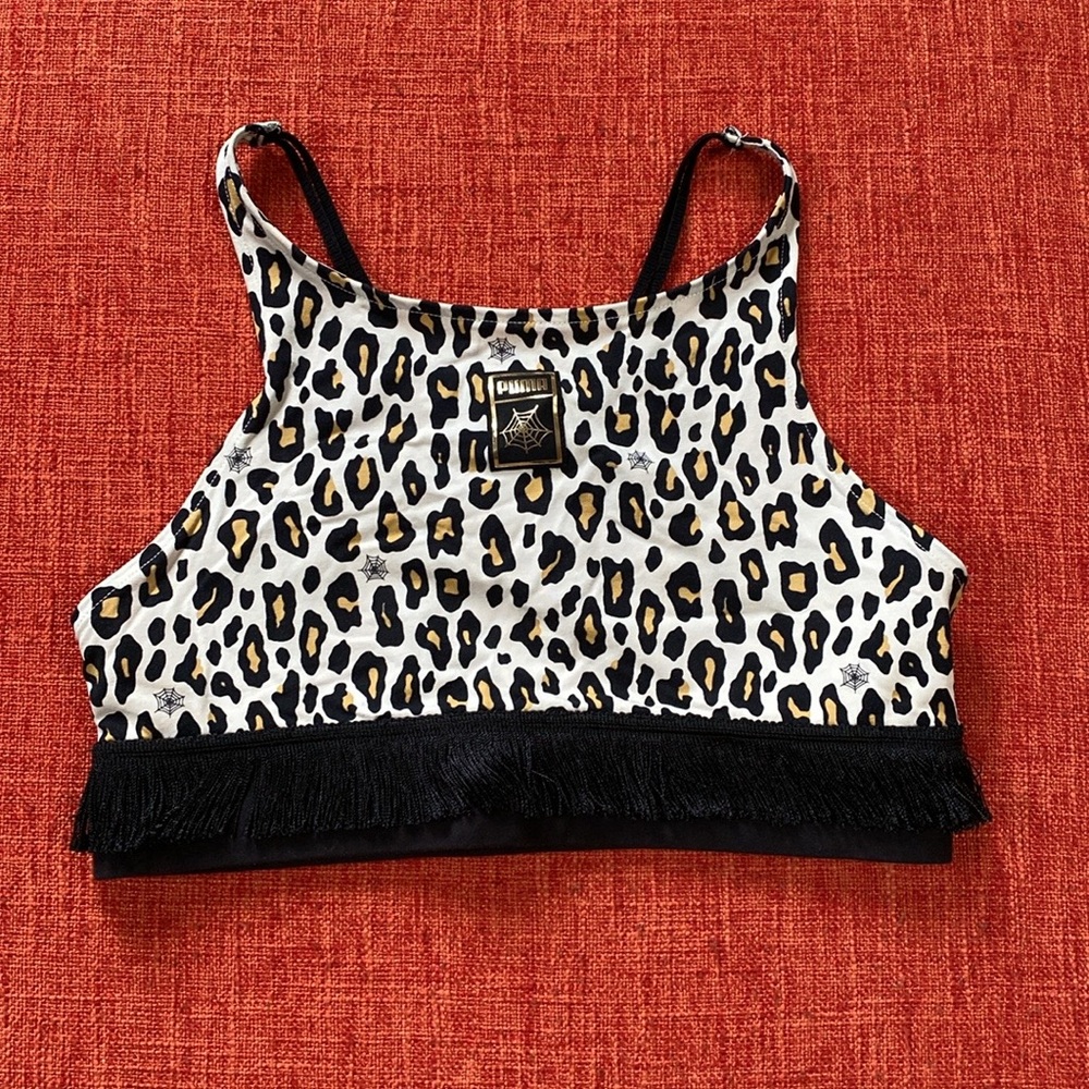 Charlotte Olympia x Puma Leopard Print Black Fringe Crop Top Sports Bra - Picture 4 of 10